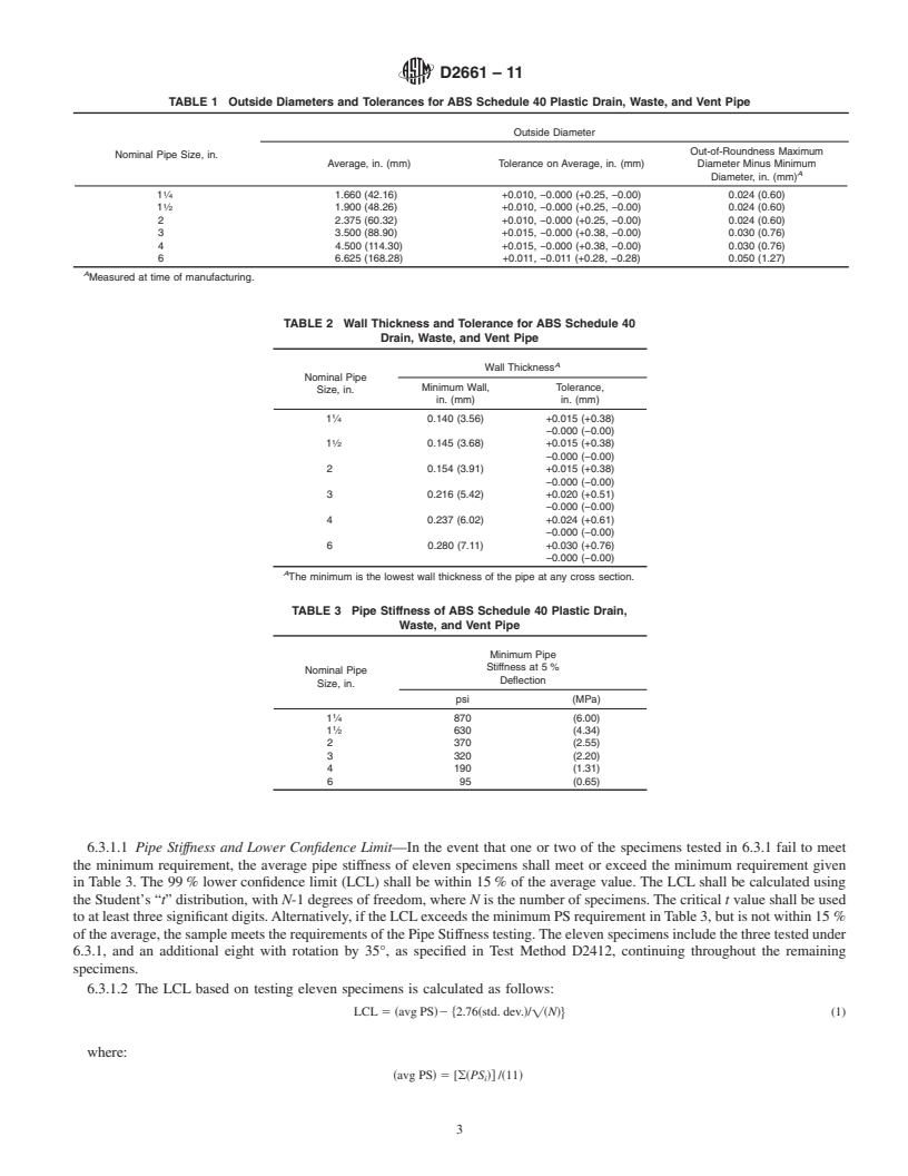 REDLINE ASTM D2661-11 - Standard Specification for  Acrylonitrile-Butadiene-Styrene (ABS) Schedule 40 Plastic Drain, Waste, and Vent Pipe and Fittings