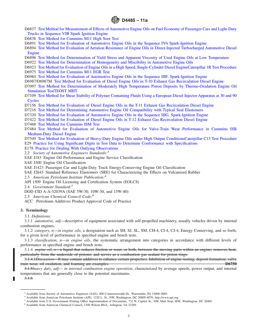 REDLINE ASTM D4485-11a - Standard Specification for Performance of Active API Service Category Engine Oils