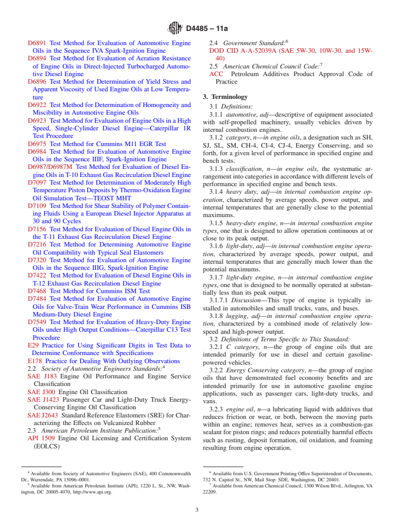 ASTM D4485-11a - Standard Specification for Performance of Active API Service Category Engine Oils