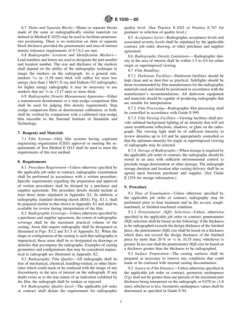 ASTM E1030-00 - Standard Test Method for Radiographic Examination of Metallic Castings