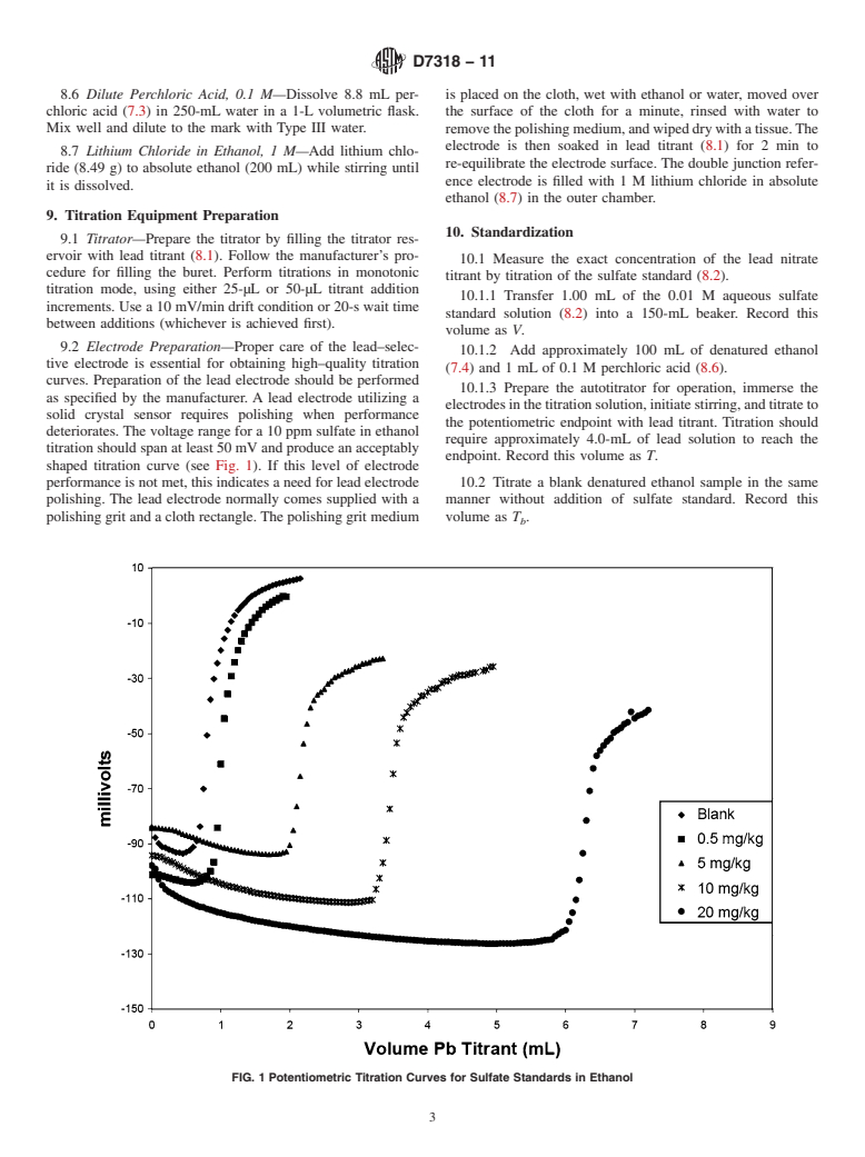 ASTM D7318-11 - Standard Test Method for Existent Inorganic Sulfate in Ethanol by Potentiometric Titration