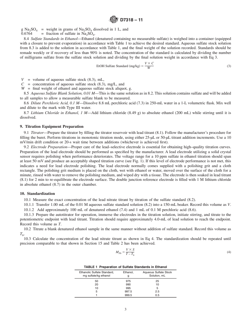 REDLINE ASTM D7318-11 - Standard Test Method for Existent Inorganic Sulfate in Ethanol by Potentiometric Titration