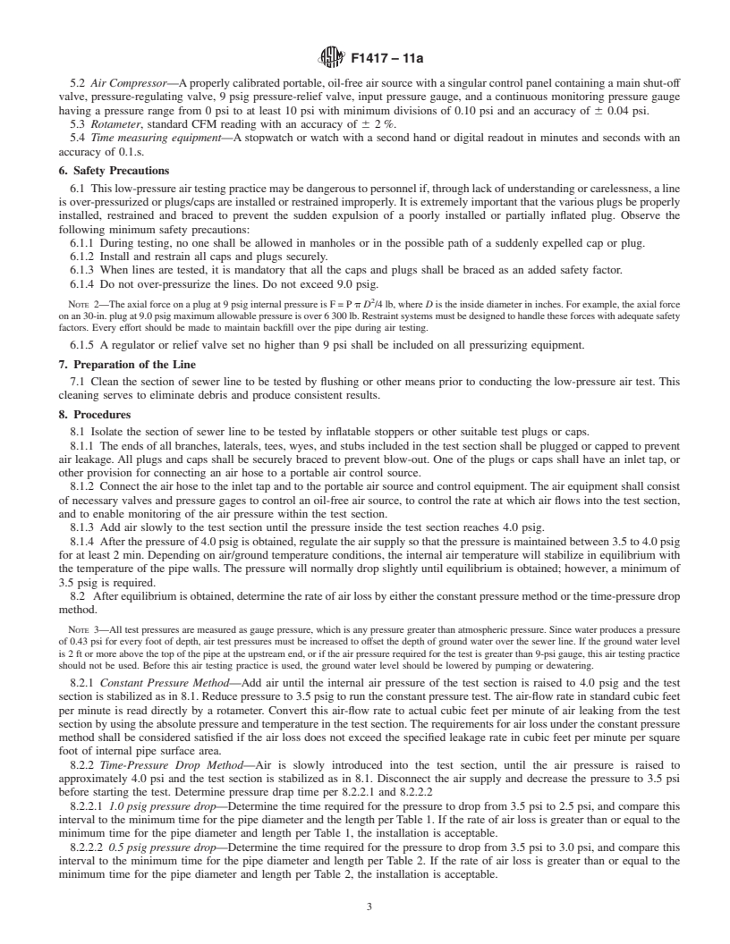 REDLINE ASTM F1417-11a - Standard Practice for Installation Acceptance of Plastic Non-pressure Sewer Lines Using Low-Pressure Air