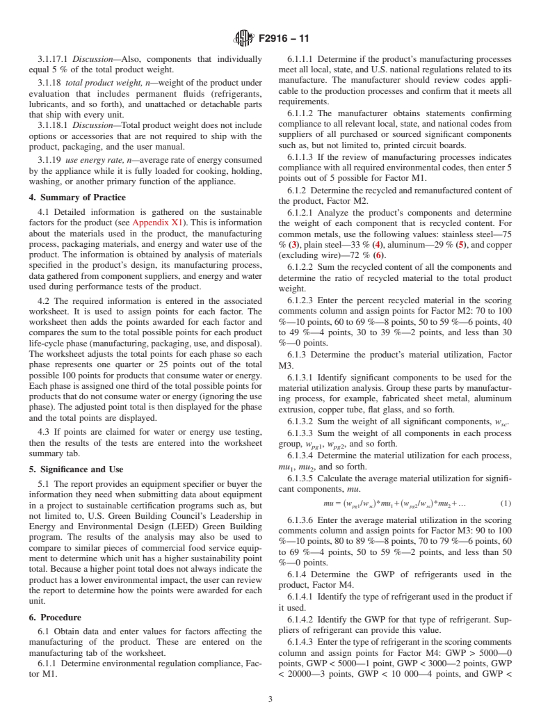 ASTM F2916-11 - Standard Practice for Environmental Impact Analysis of Commercial Food Service Equipment