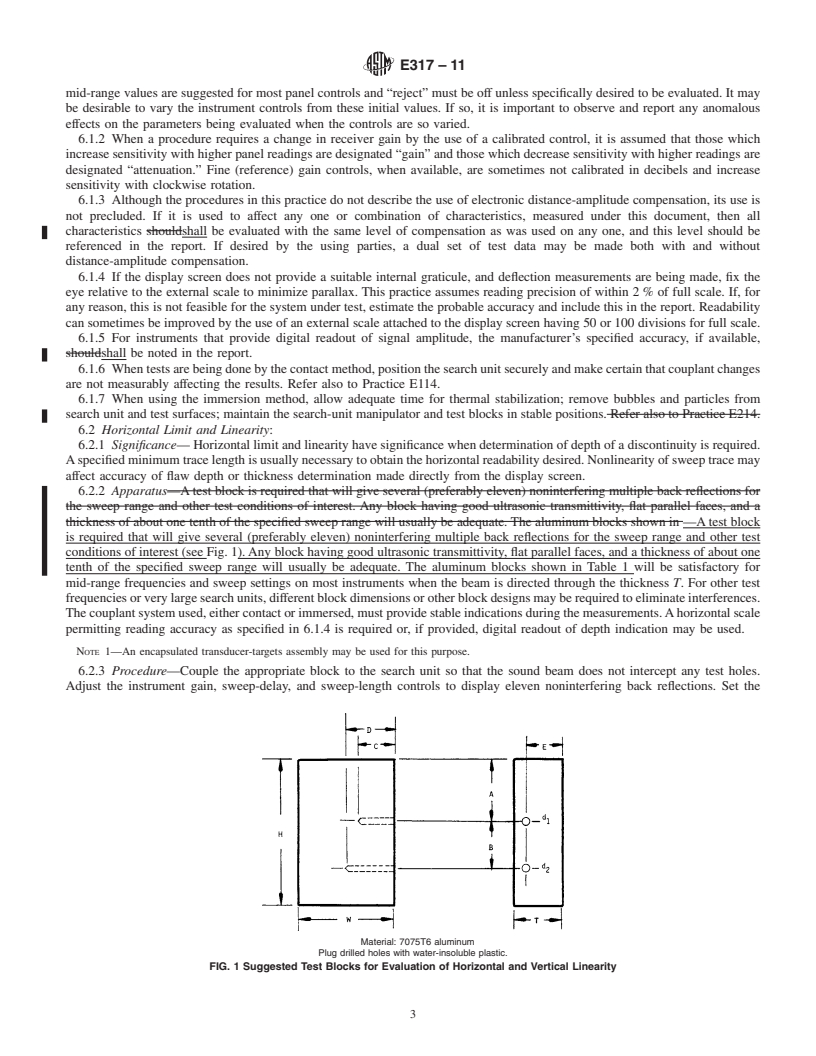 REDLINE ASTM E317-11 - Standard Practice for Evaluating Performance Characteristics of Ultrasonic Pulse-Echo Testing Instruments and Systems without the Use of Electronic Measurement Instruments