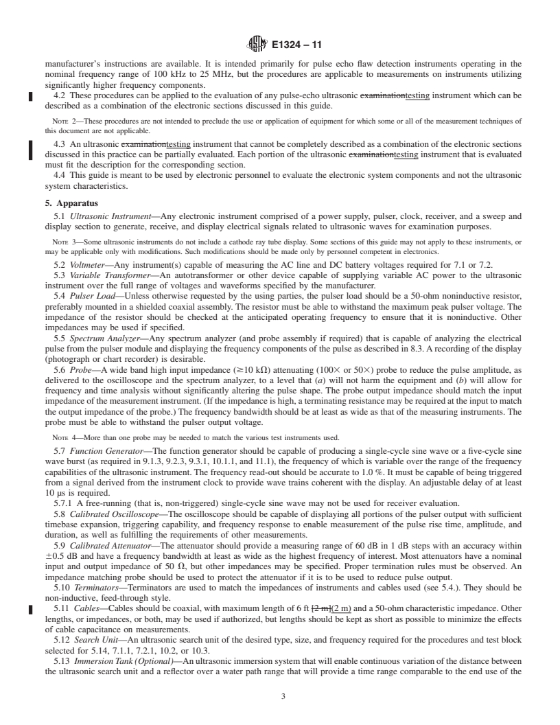 REDLINE ASTM E1324-11 - Standard Guide for Measuring Some Electronic Characteristics of Ultrasonic Testing Instruments