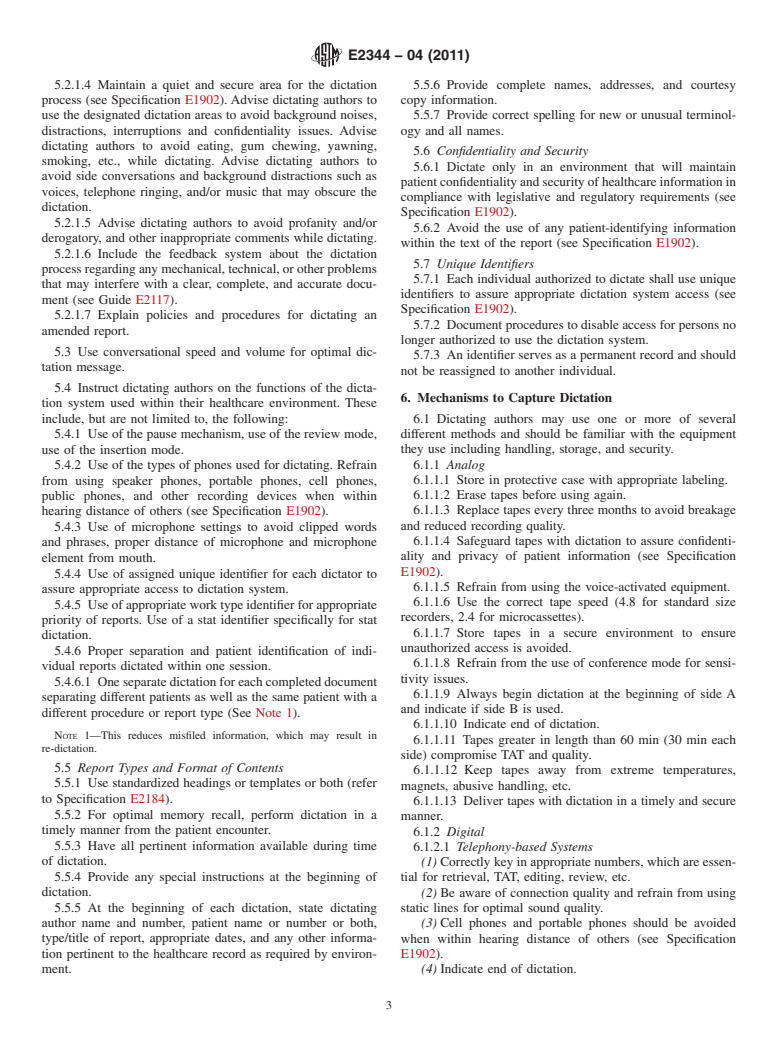 ASTM E2344-04(2011) - Standard Guide for Data Capture through the Dictation Process (Withdrawn 2020)