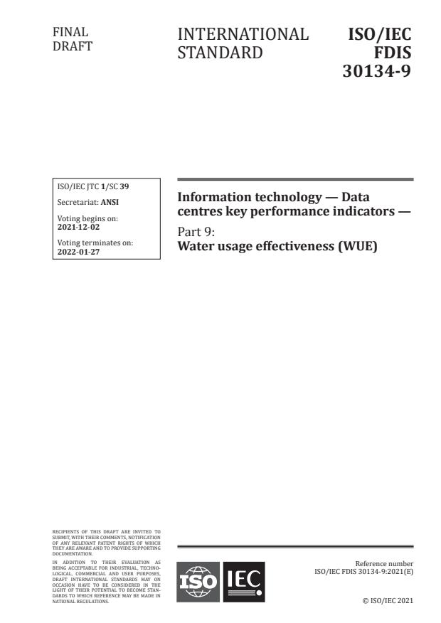 ISO/IEC FDIS 30134-9 - Information technology -- Data centres key performance indicators