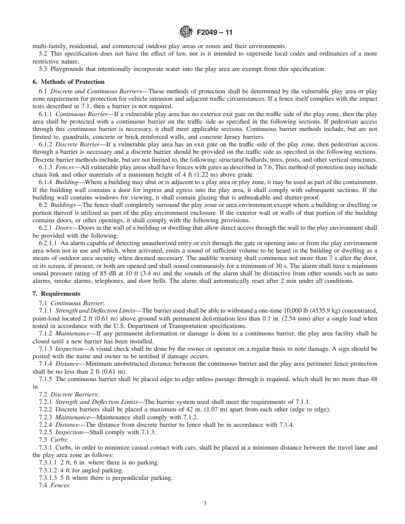 REDLINE ASTM F2049-11 - Standard Safety Performance Specification for Fences/Barriers for Public, Commercial, and Multi-Family Residential Use Outdoor Play Areas