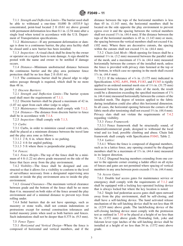 ASTM F2049-11 - Standard Safety Performance Specification for Fences/Barriers for Public, Commercial, and Multi-Family Residential Use Outdoor Play Areas