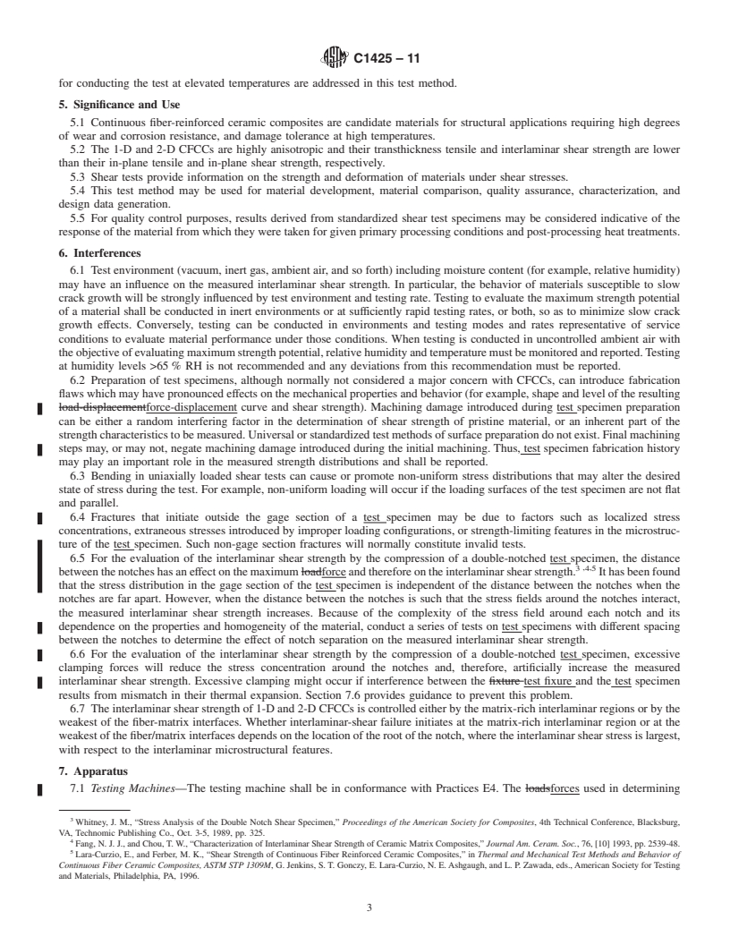 REDLINE ASTM C1425-11 - Standard Test Method for Interlaminar Shear Strength of 1<span class='unicode'>&#x2013;</span>D and 2<span class='unicode'>&#x2013;</span>D Continuous Fiber-Reinforced Advanced Ceramics at Elevated Temperatures