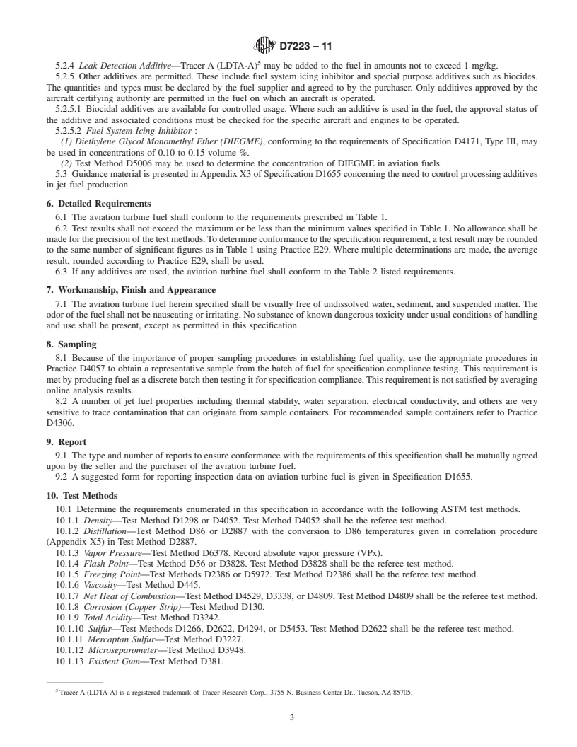 REDLINE ASTM D7223-11 - Standard Specification for Aviation Certification Turbine Fuel