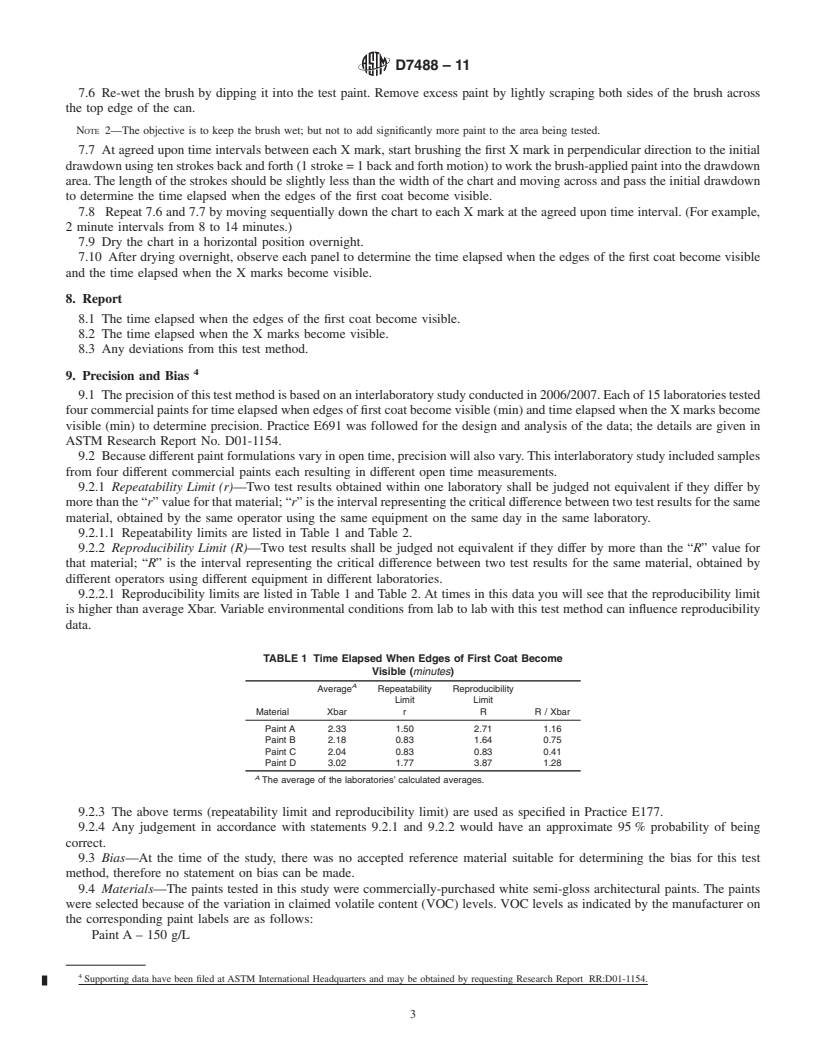 REDLINE ASTM D7488-11 - Standard Test Method for Open Time of Latex Paints