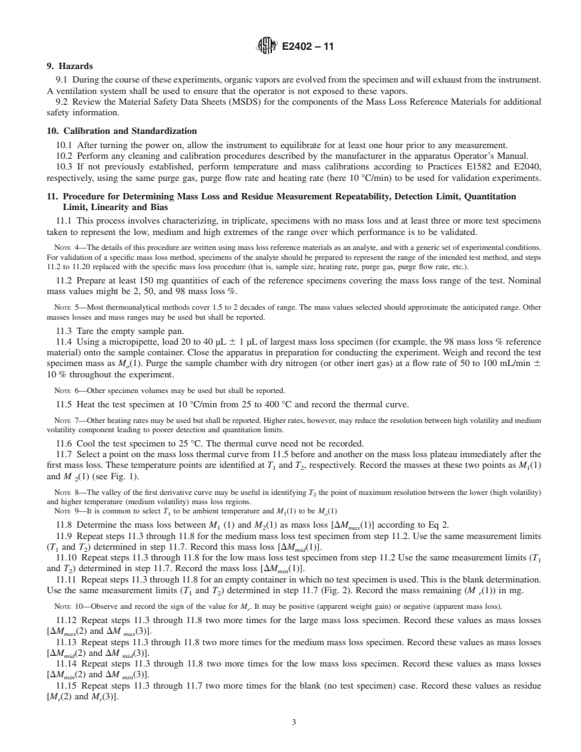 REDLINE ASTM E2402-11 - Standard Test Method for Mass Loss and Residue Measurement Validation of Thermogravimetric Analyzers