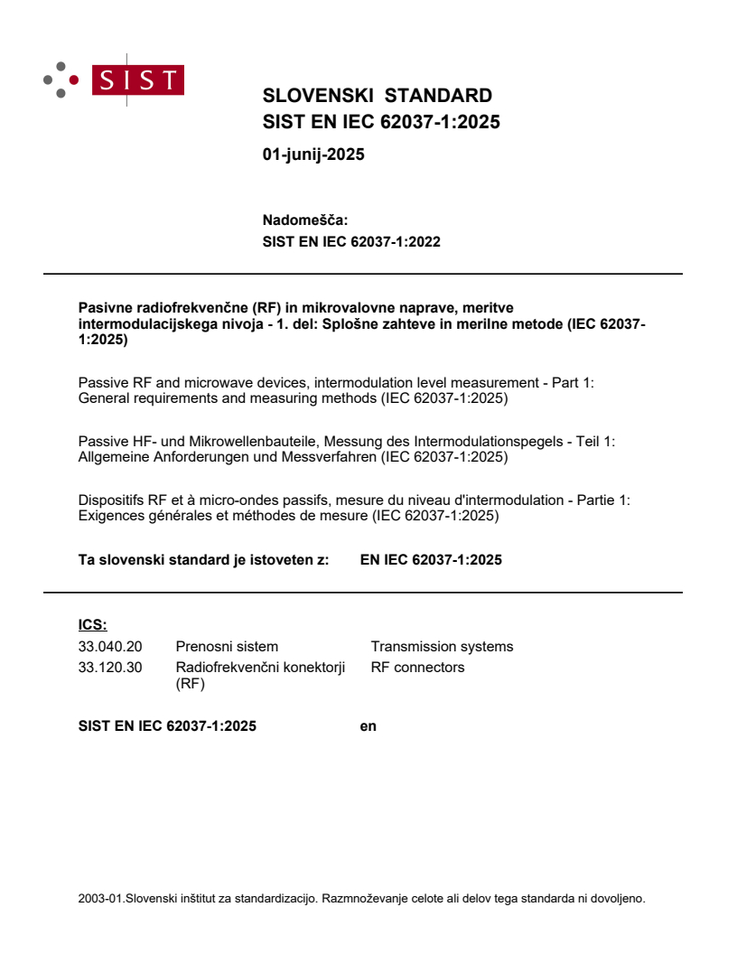 EN IEC 62037-1:2025 - BARVE