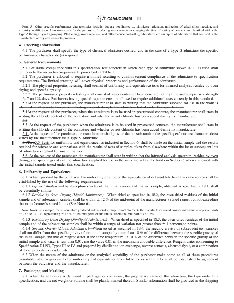 REDLINE ASTM C494/C494M-11 - Standard Specification for  Chemical Admixtures for Concrete