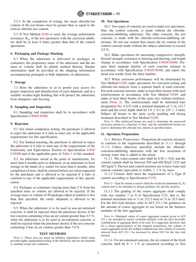 ASTM C1582/C1582M-11 - Standard Specification for Admixtures to Inhibit Chloride-Induced Corrosion of Reinforcing Steel in Concrete
