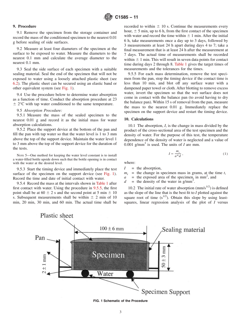 ASTM C1585-11 - Standard Test Method for Measurement of Rate of Absorption of Water by Hydraulic-Cement Concretes