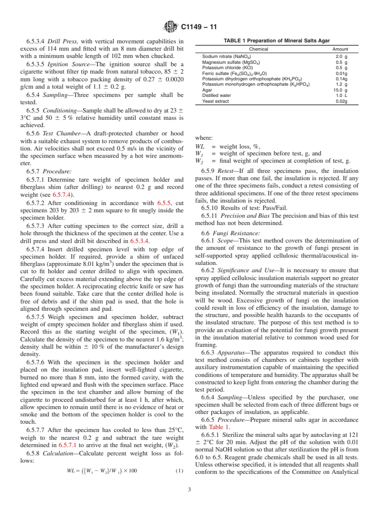 ASTM C1149-11 - Standard Specification for Self-Supported Spray Applied Cellulosic Thermal Insulation