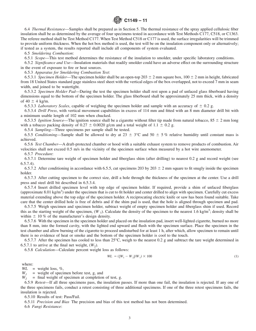 REDLINE ASTM C1149-11 - Standard Specification for Self-Supported Spray Applied Cellulosic Thermal Insulation