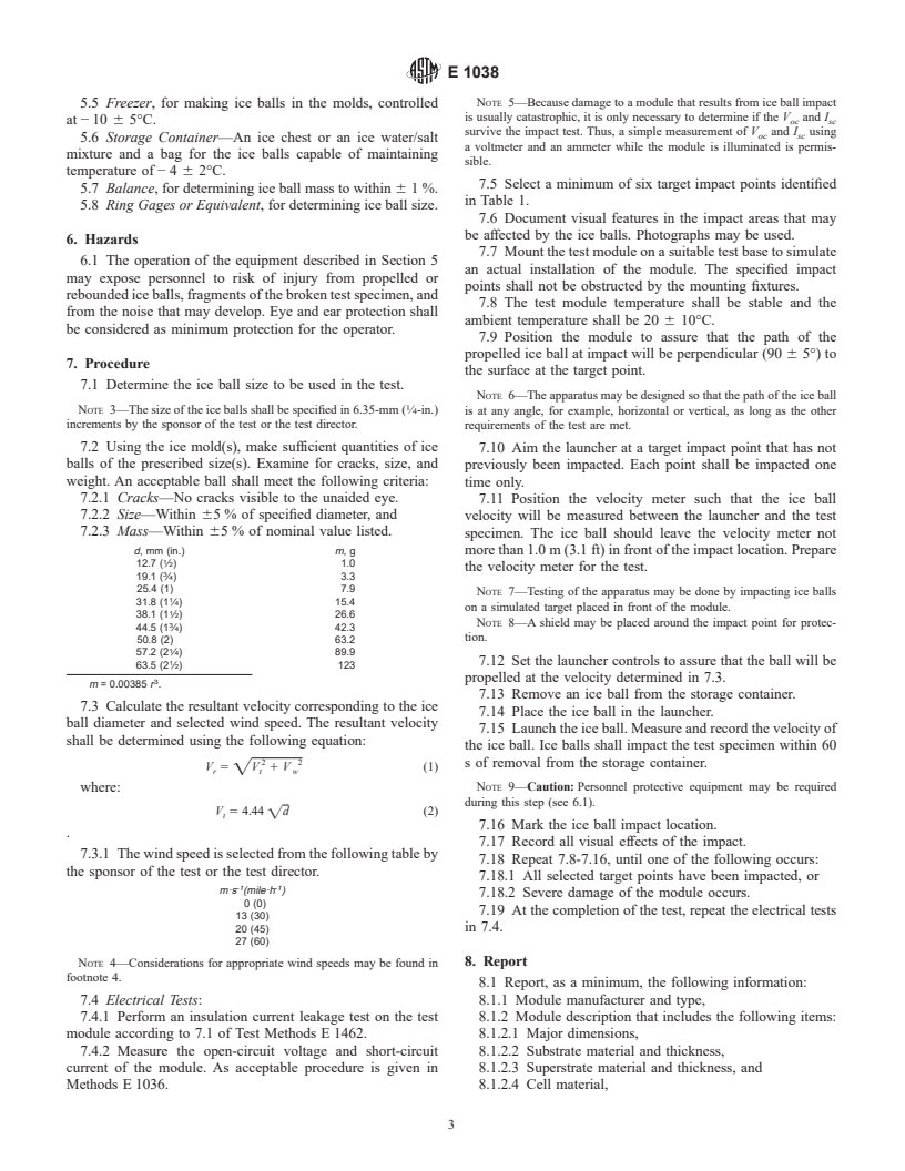 ASTM E1038-98 - Standard Test Method for Determining Resistance of Photovoltaic Modules to Hail by Impact with Propelled Ice Balls