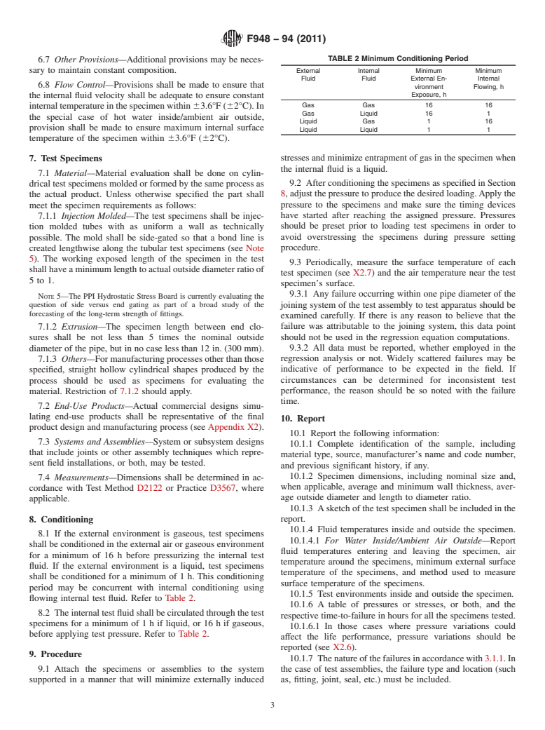 ASTM F948-94(2011) - Standard Test Method for  Time-to-Failure of Plastic Piping Systems and Components Under Constant Internal Pressure With Flow (Withdrawn 2018)