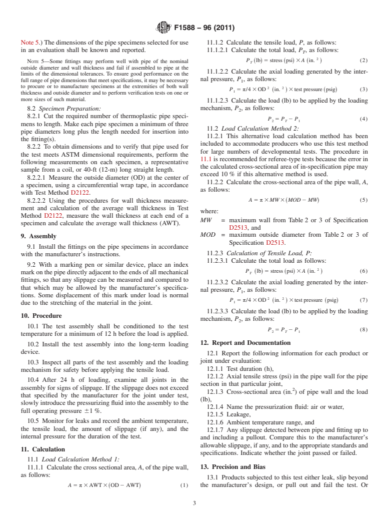 ASTM F1588-96(2011) - Standard Test Method for  Constant Tensile Load Joint Test (CTLJT)