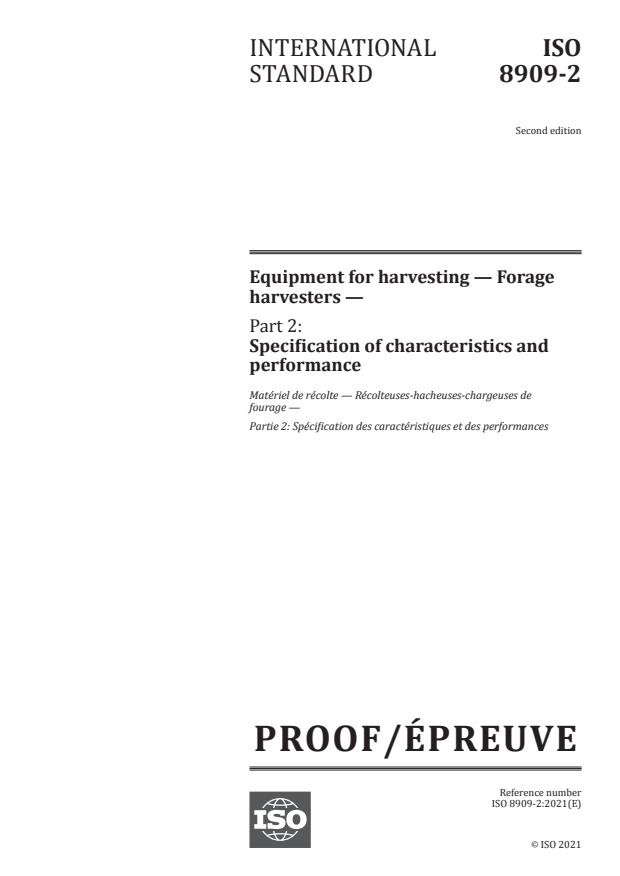 ISO/PRF 8909-2:Version 06-mar-2021 - Equipment for harvesting -- Forage harvesters