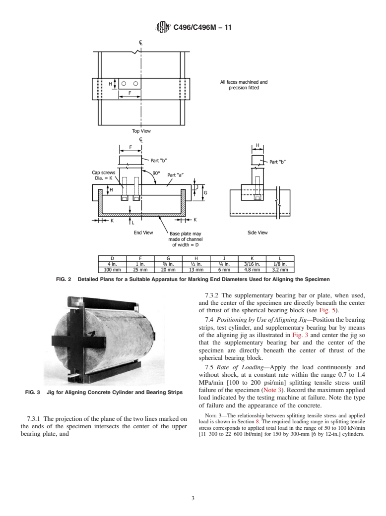 ASTM C496/C496M-11 - Standard Test Method for  Splitting Tensile Strength of Cylindrical Concrete Specimens