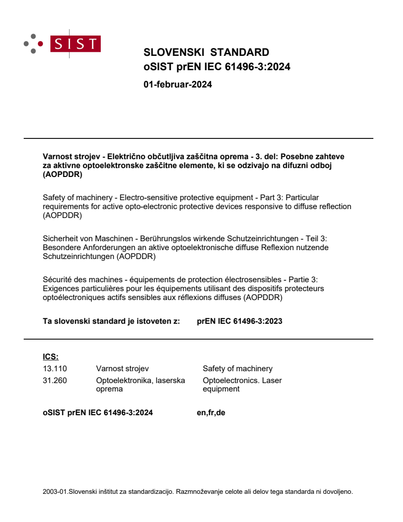 prEN IEC 61496-3:2024 - BARVE