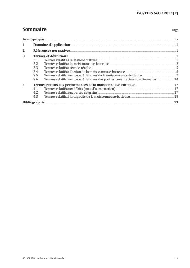 ISO/FDIS 6689:Version 26-jun-2021 - Matériel de récolte -- Moissonneuses-batteuses et leurs composants fonctionnels -- Vocabulaire