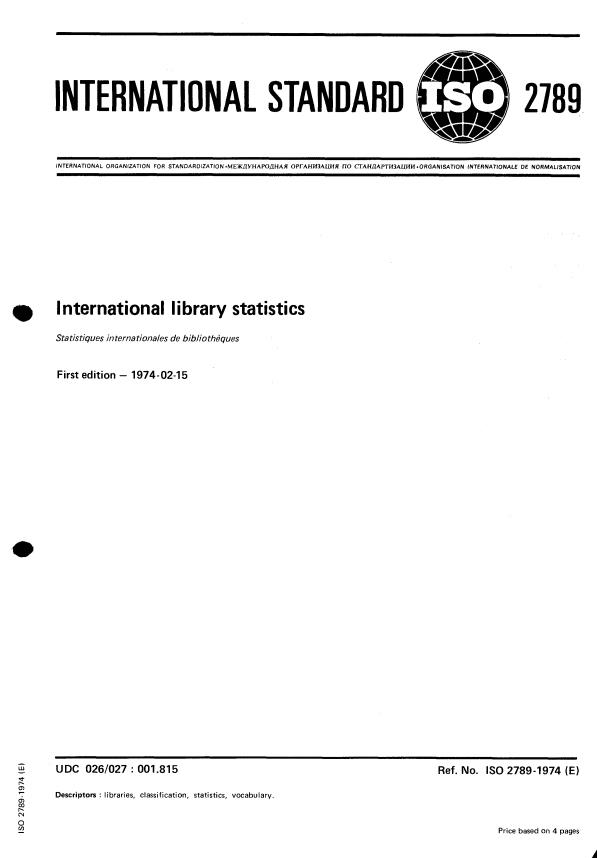ISO 2789:1974 - International library statistics