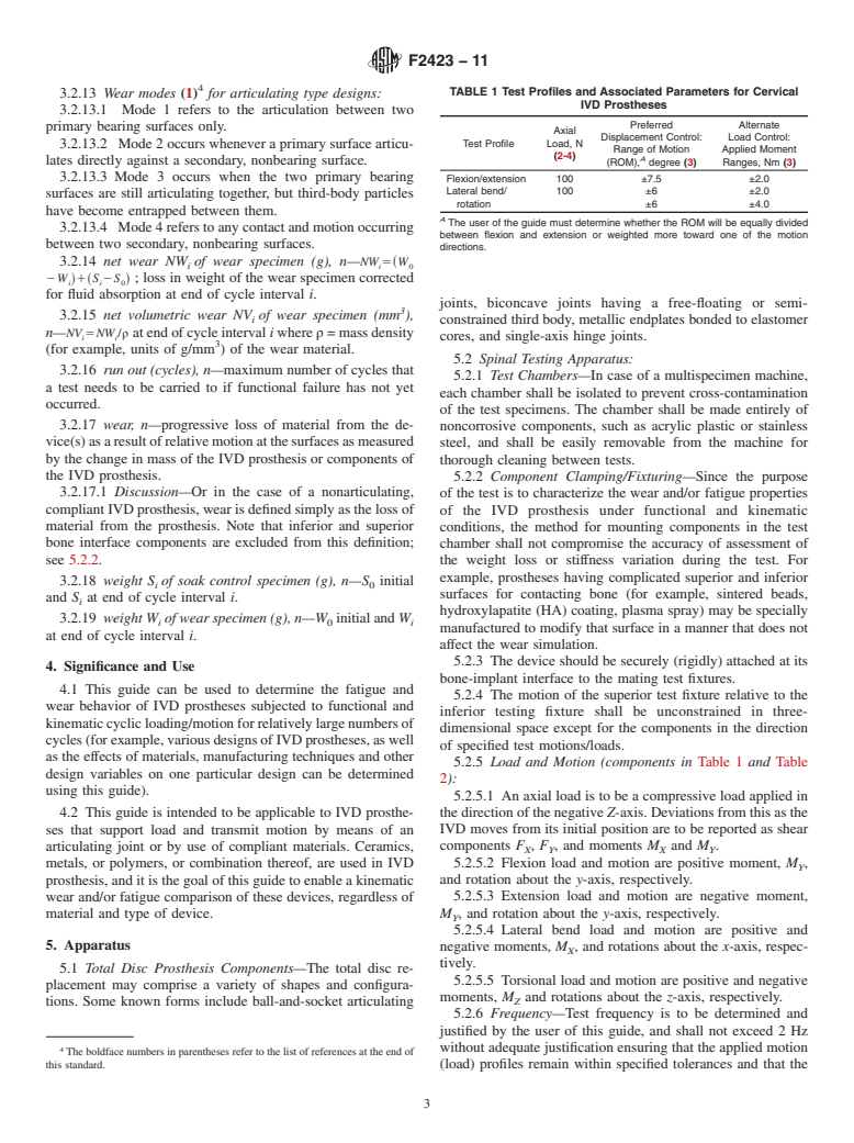 ASTM F2423-11 - Standard Guide for Functional, Kinematic, and Wear Assessment of Total Disc Prostheses