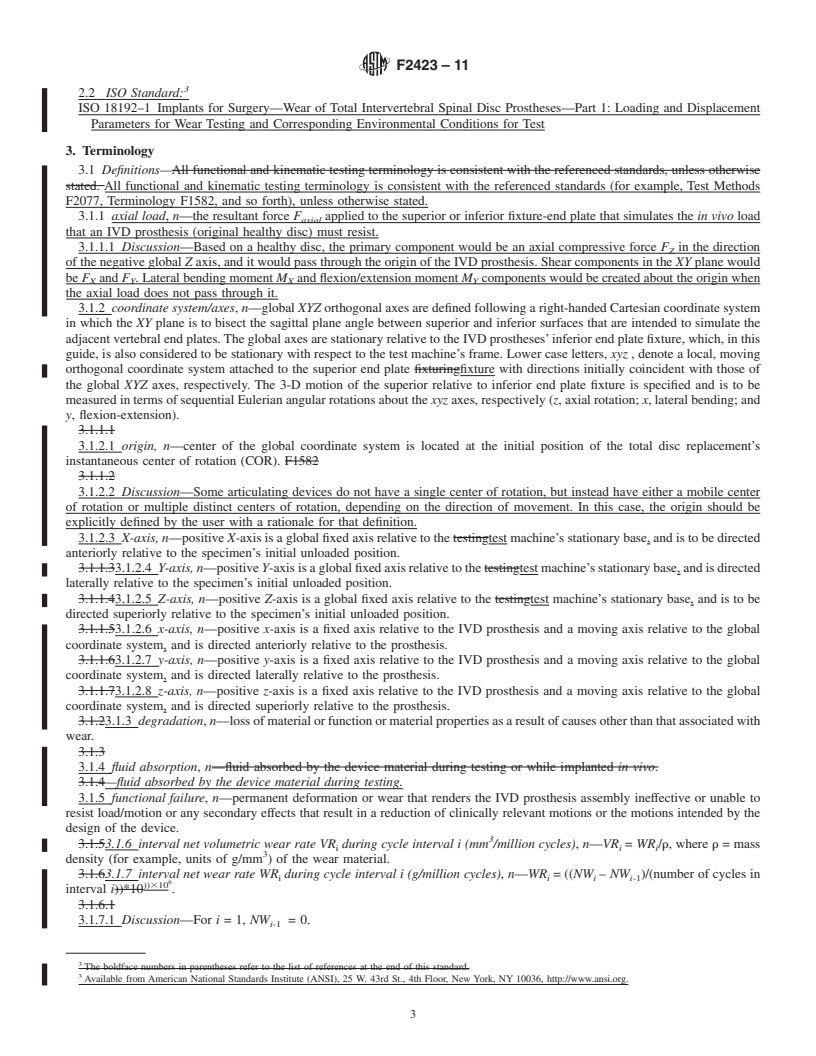 REDLINE ASTM F2423-11 - Standard Guide for Functional, Kinematic, and Wear Assessment of Total Disc Prostheses