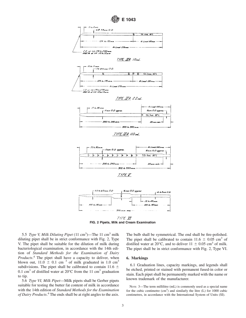 ASTM E1043-00 - Standard Specification for Pipets, Milk and Cream Examination