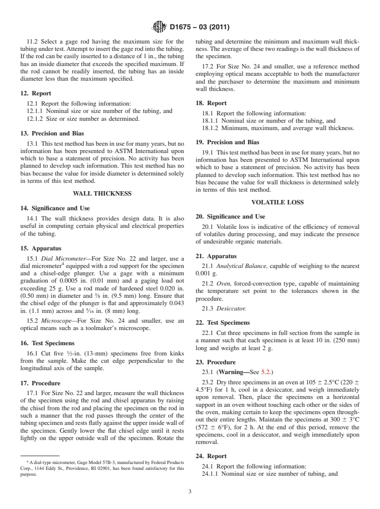 ASTM D1675-03(2011) - Standard Test Methods for  Polytetrafluoroethylene Tubing