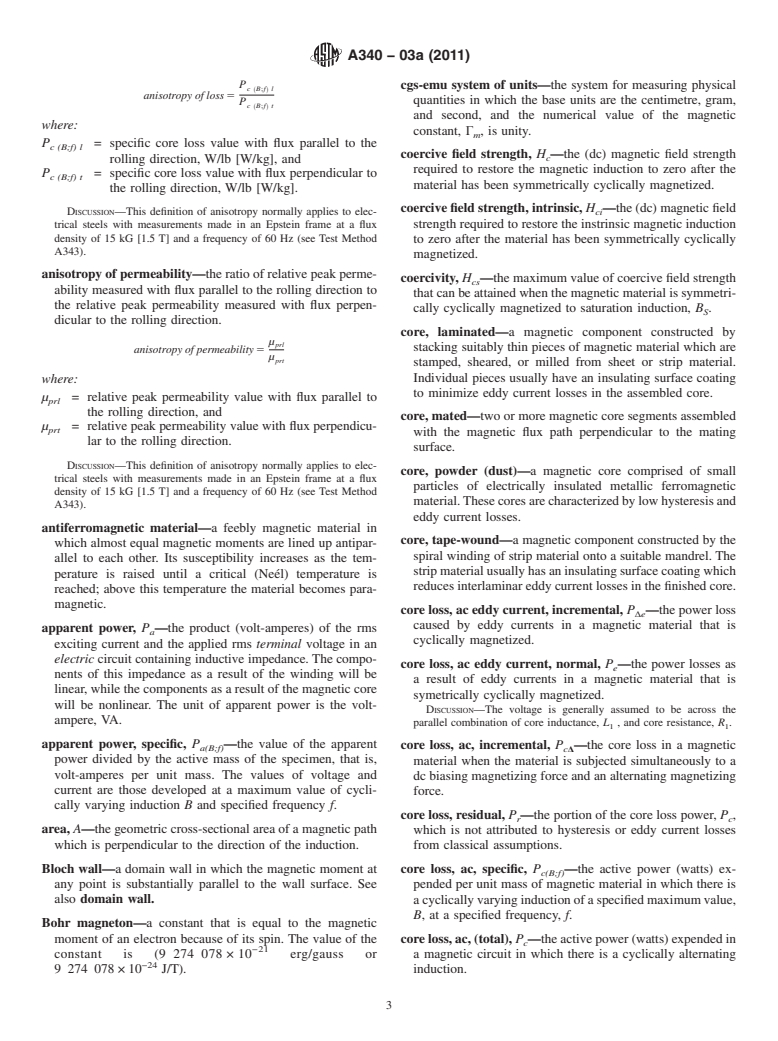 ASTM A340-03a(2011) - Standard Terminology of Symbols and Definitions Relating to Magnetic Testing