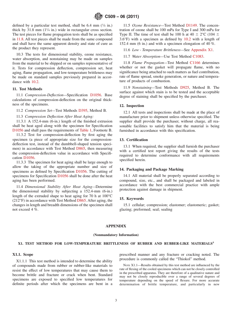 ASTM C509-06(2011) - Standard Specification for Elastomeric Cellular Preformed Gasket and Sealing Material