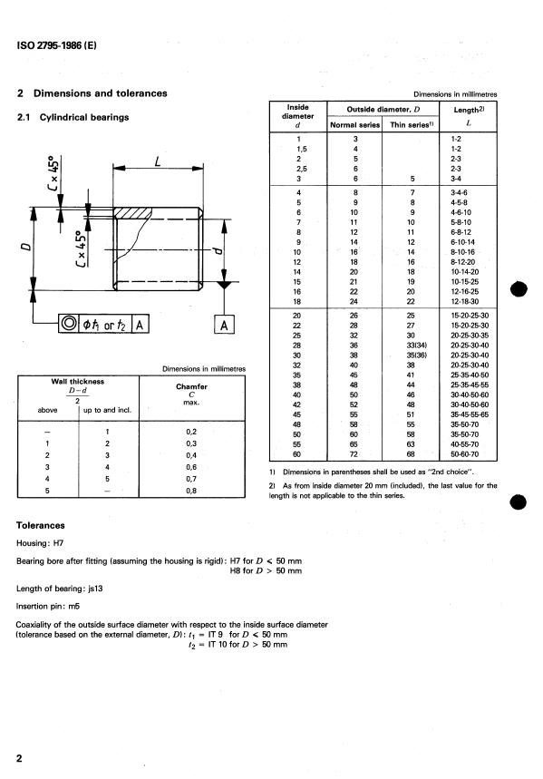 ISO 2795:1986 ISO 2795:1986 - Plain bearings made from sintered material -- Dimensions and tolerances - Page 4 preview