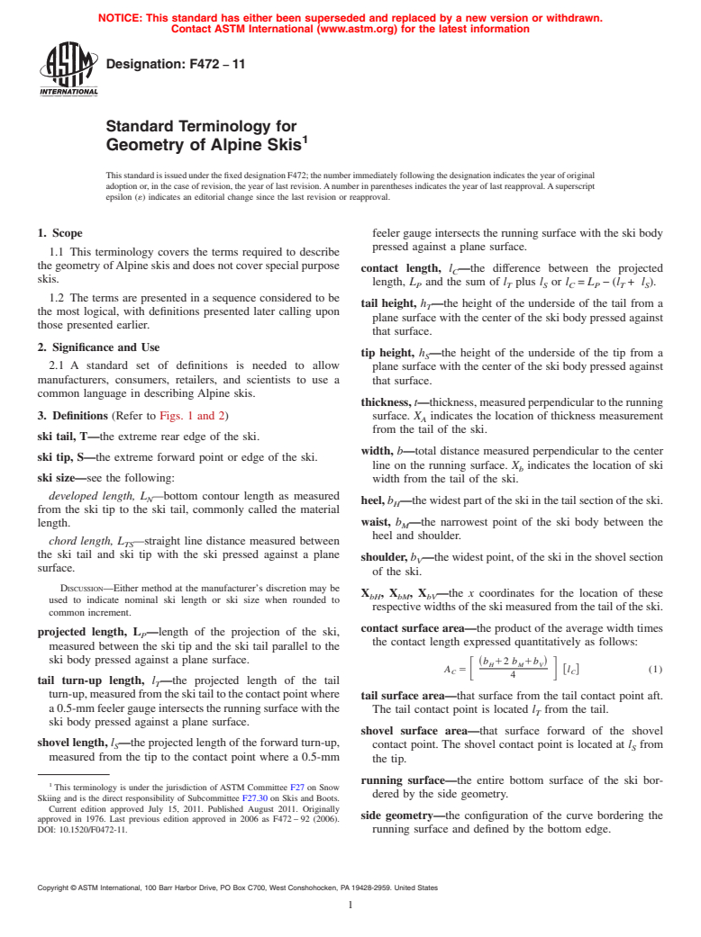 ASTM F472-11 - Standard Terminology for Geometry of Alpine Skis