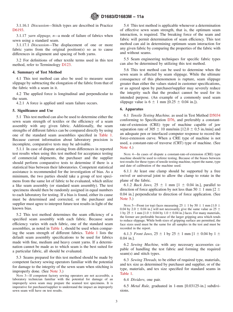 ASTM D1683/D1683M-11a - Standard Test Method for Failure in Sewn Seams of Woven Apparel Fabrics