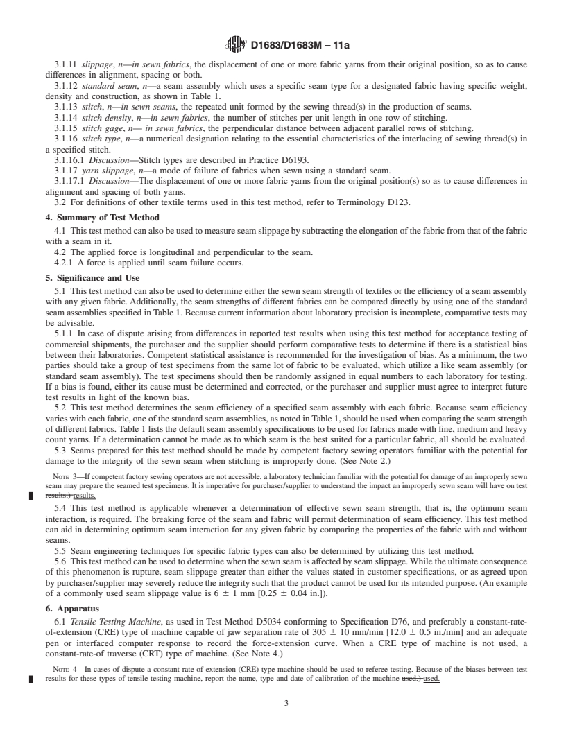 REDLINE ASTM D1683/D1683M-11a - Standard Test Method for Failure in Sewn Seams of Woven Apparel Fabrics