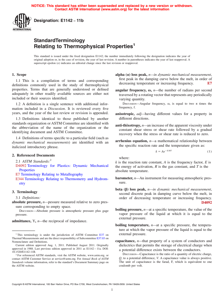 ASTM E1142-11b - Standard Terminology Relating to Thermophysical Properties