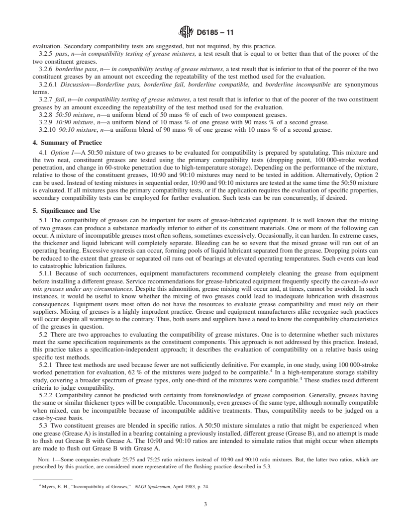 REDLINE ASTM D6185-11 - Standard Practice for Evaluating Compatibility of Binary Mixtures of Lubricating Greases