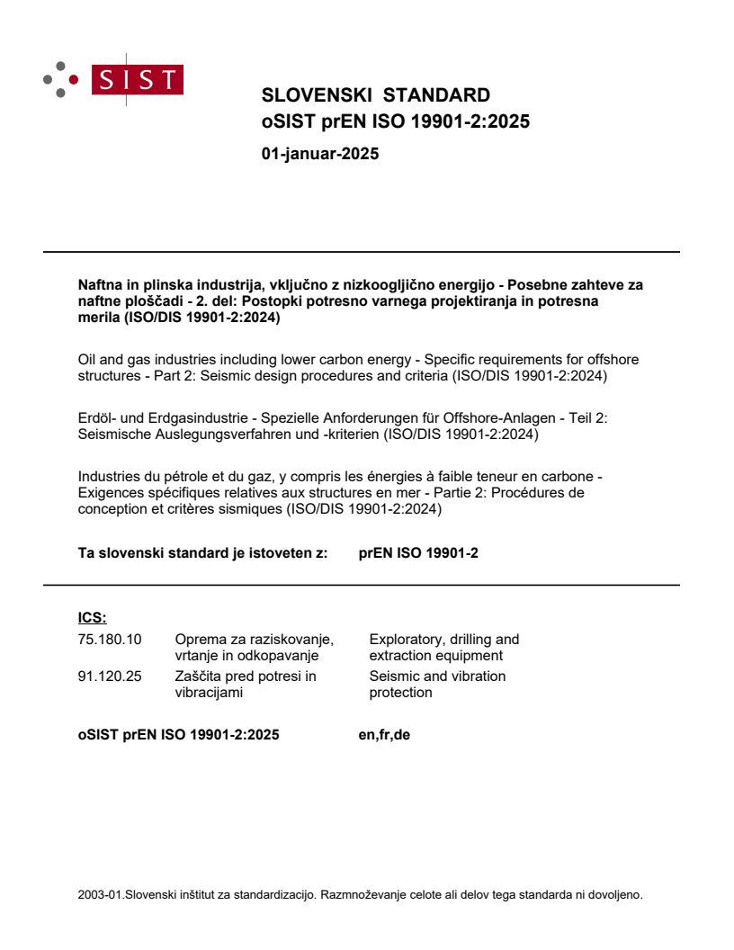 prEN ISO 19901-2:2025 - BARVE