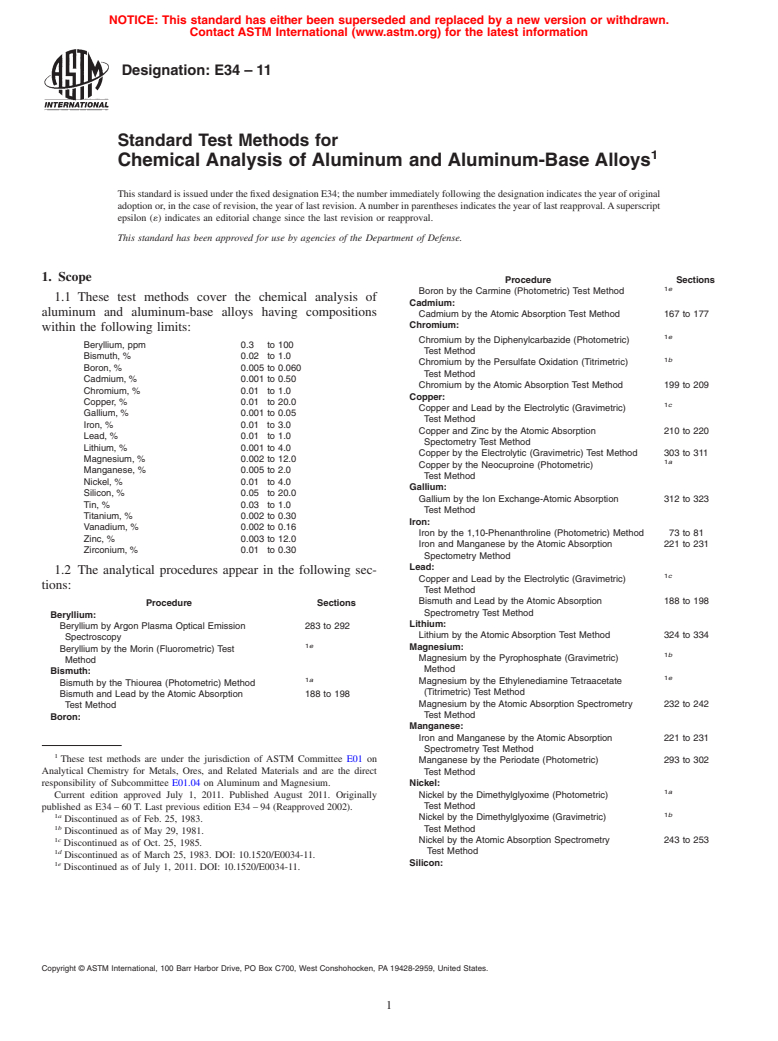 ASTM E34-11 - Standard Test Methods for  Chemical Analysis of Aluminum and Aluminum-Base Alloys