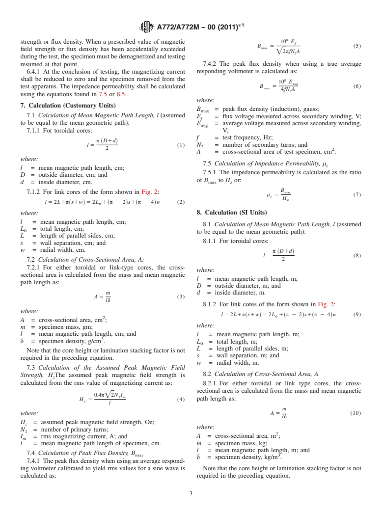 ASTM A772/A772M-00(2011)e1 - Standard Test Method for  AC Magnetic Permeability of Materials Using Sinusoidal Current