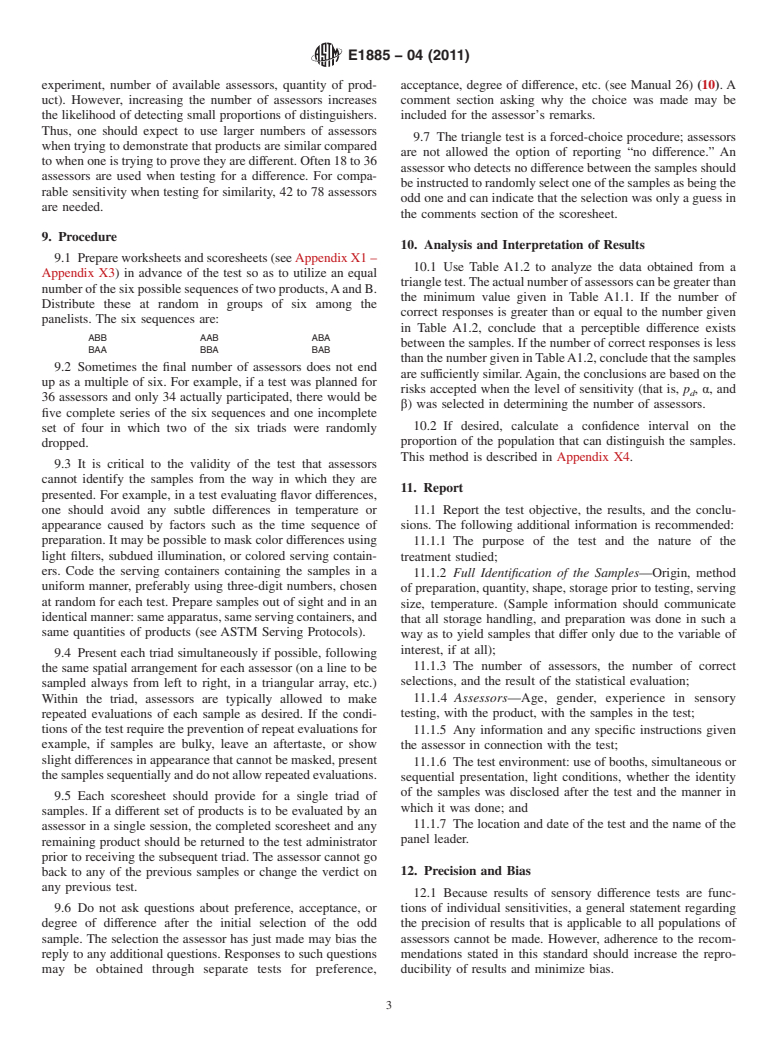 ASTM E1885-04(2011) - Standard Test Method for Sensory Analysis<char: emdash>Triangle Test