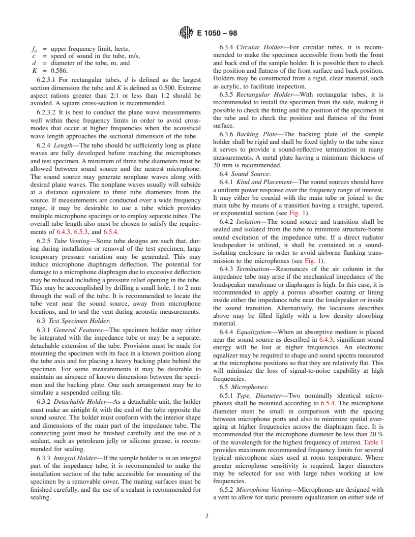 ASTM E1050-98 - Standard Test Method for Impedance and Absorption of Acoustical Materials Using a Tube, Two Microphones, and a Digital Frequency Analysis System