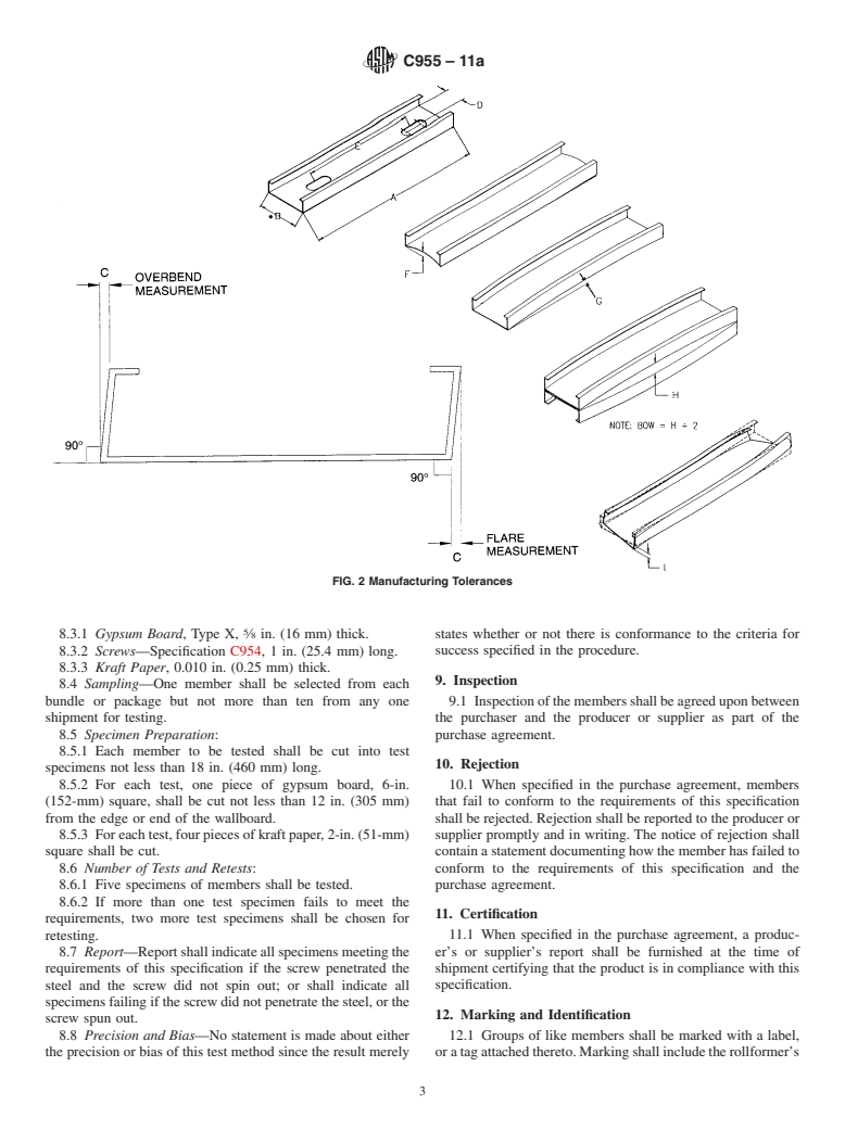ASTM C955-11a - Standard Specification for  Load-Bearing (Transverse and Axial) Steel Studs, Runners (Tracks),  and Bracing or Bridging for Screw Application of Gypsum Panel Products and   Metal Plaster Bases